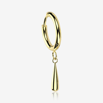 A Pair of Implant Grade Titanium Golden Huggie Hoop Teardrop Dangle Earring